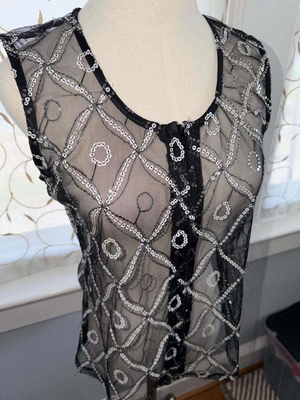 Royal Highness Equestrian Black Embroidered Mesh Sequin Vest - Picture 2 of 6